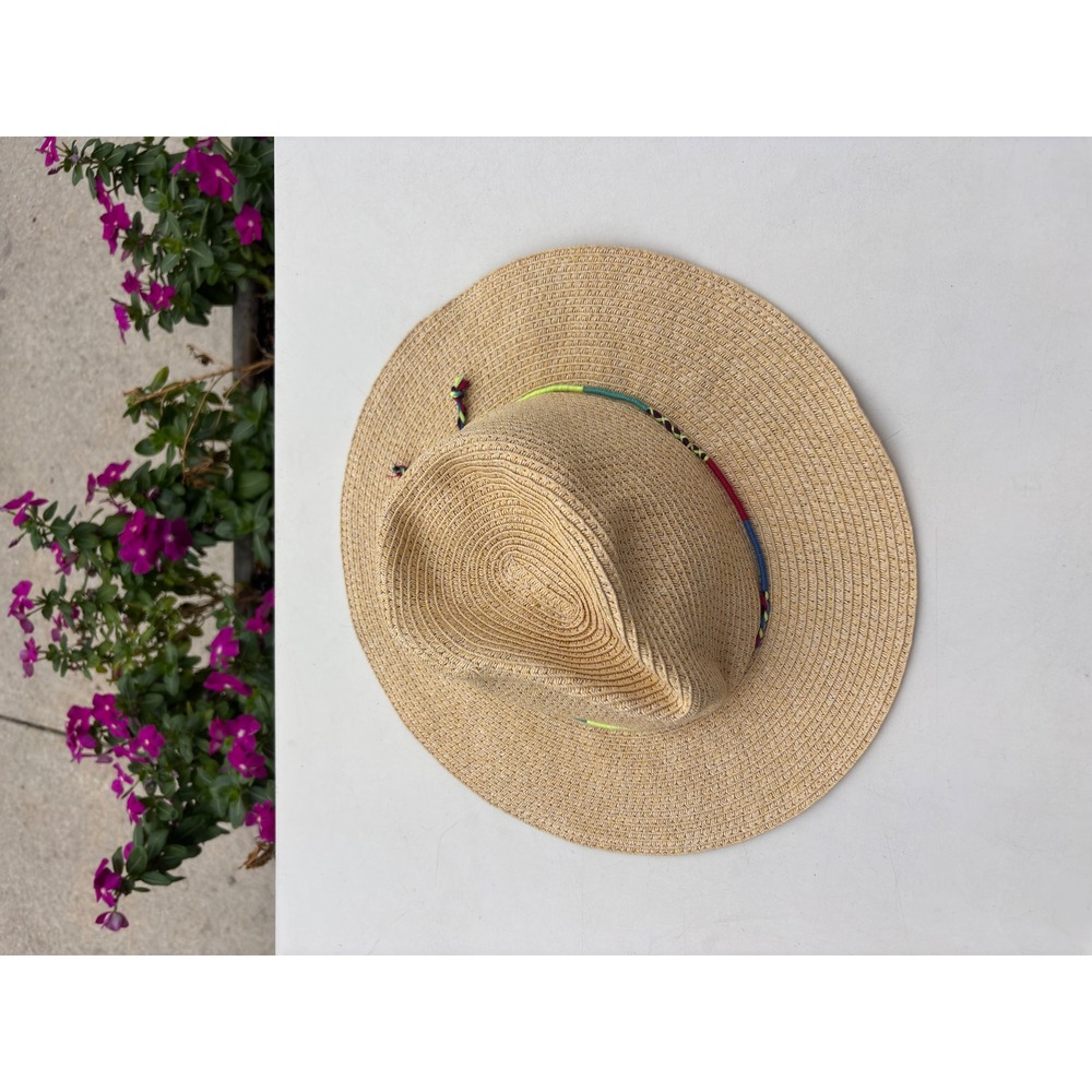 American Eagle Outfitters Tan Straw Sun Hat Multi Color Woven Band One Size
